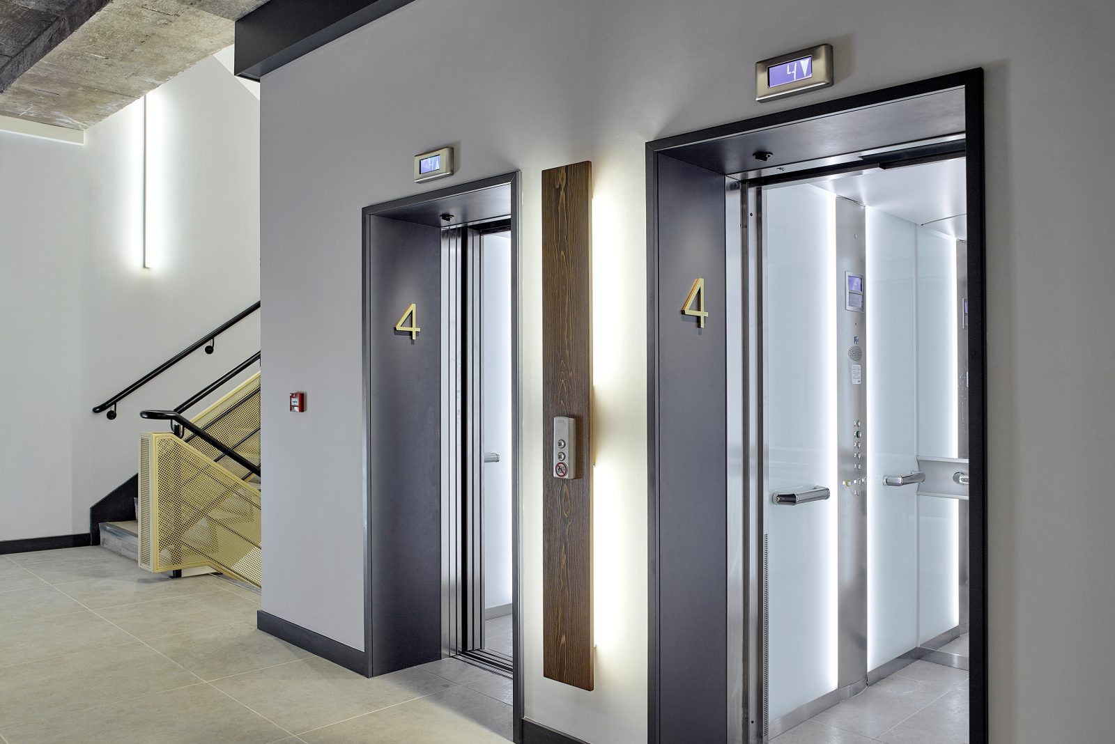 Lifts and stairwell in Stairwell in Greenside building, Edinburgh